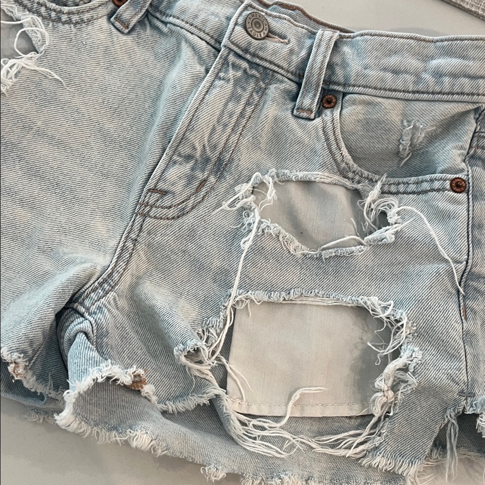 American Eagle Outfitters Ripped Light Blue Jean Shorts - Picture 3 of 7